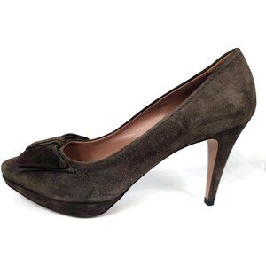Prada Brown Suede 4" Pumps w/Bow Size EU 39.5, U.S. 9.5, FT 25.6 CM